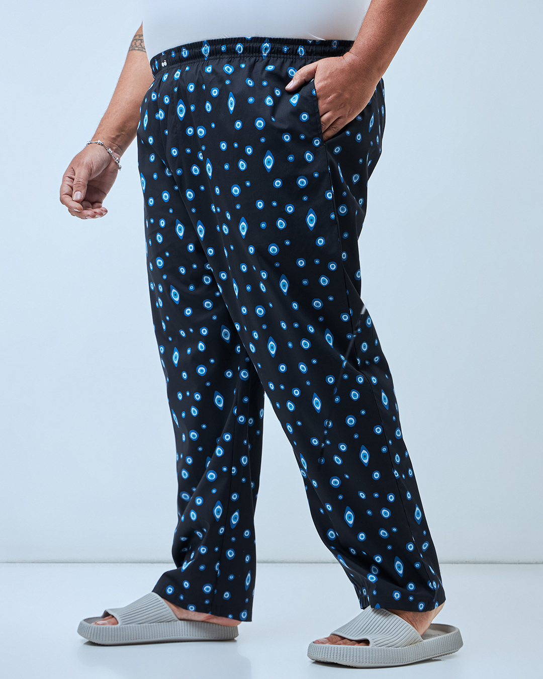 Shop Men's Blue All Over Printed Plus Size Pyjamas-Back