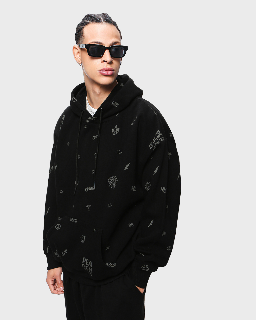 Buy Men's Black All Over Printed Oversized Hoodies Online at Bewakoof