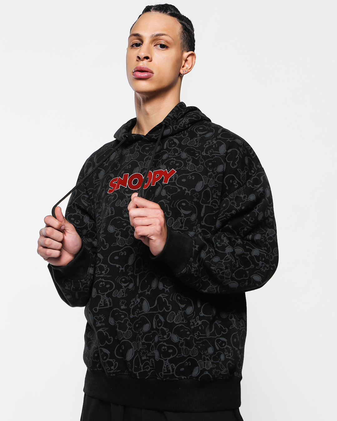 Buy Men's Black Snoopy AOP Oversized Hoodie Online at Bewakoof