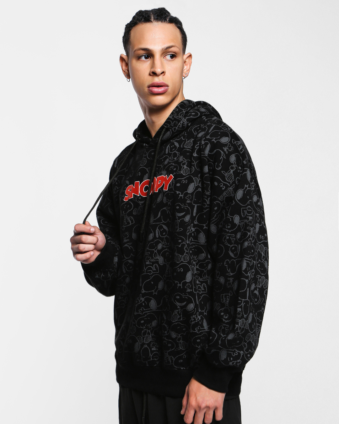 Shop Men's Black Snoopy AOP Oversized Hoodie-Back