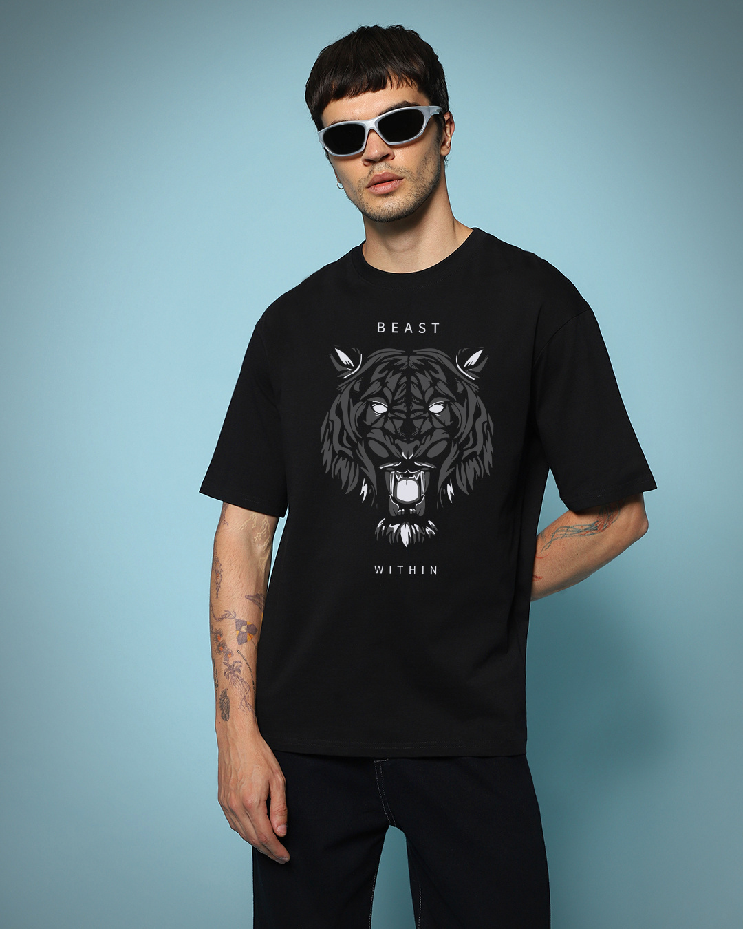 Buy Men's Black Beast Within Graphic Printed Oversized T-shirt Online ...