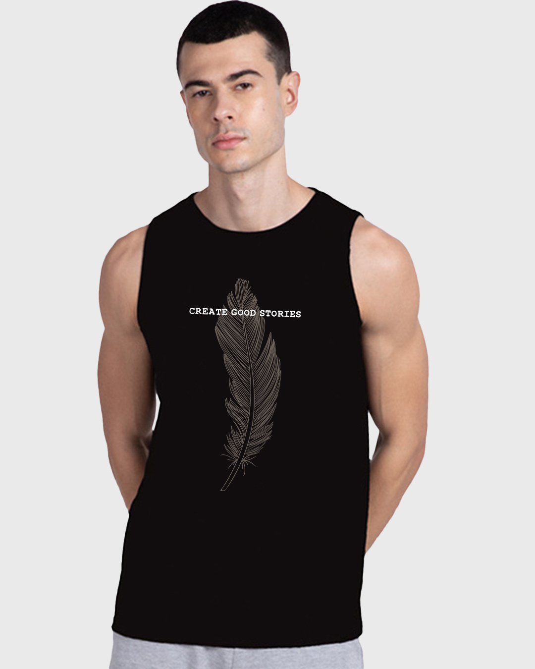 Buy Mens Black Create Good Stories Graphic Printed Vest Online At Bewakoof 2006