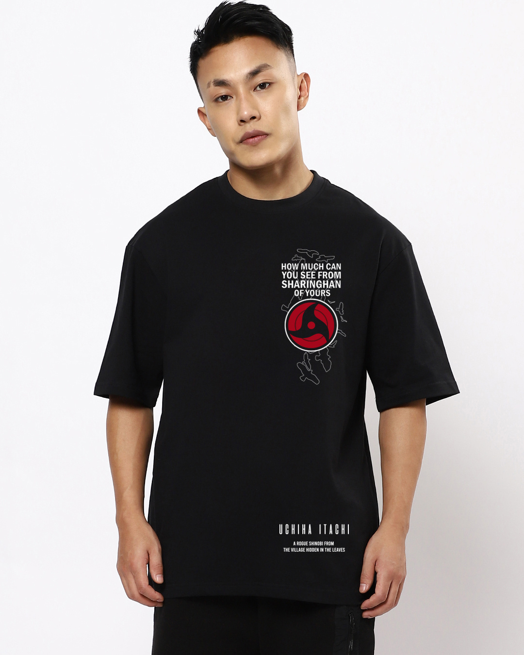 Shop Men's Black Itachi Moment Graphic Printed Oversized T-shirt-Back