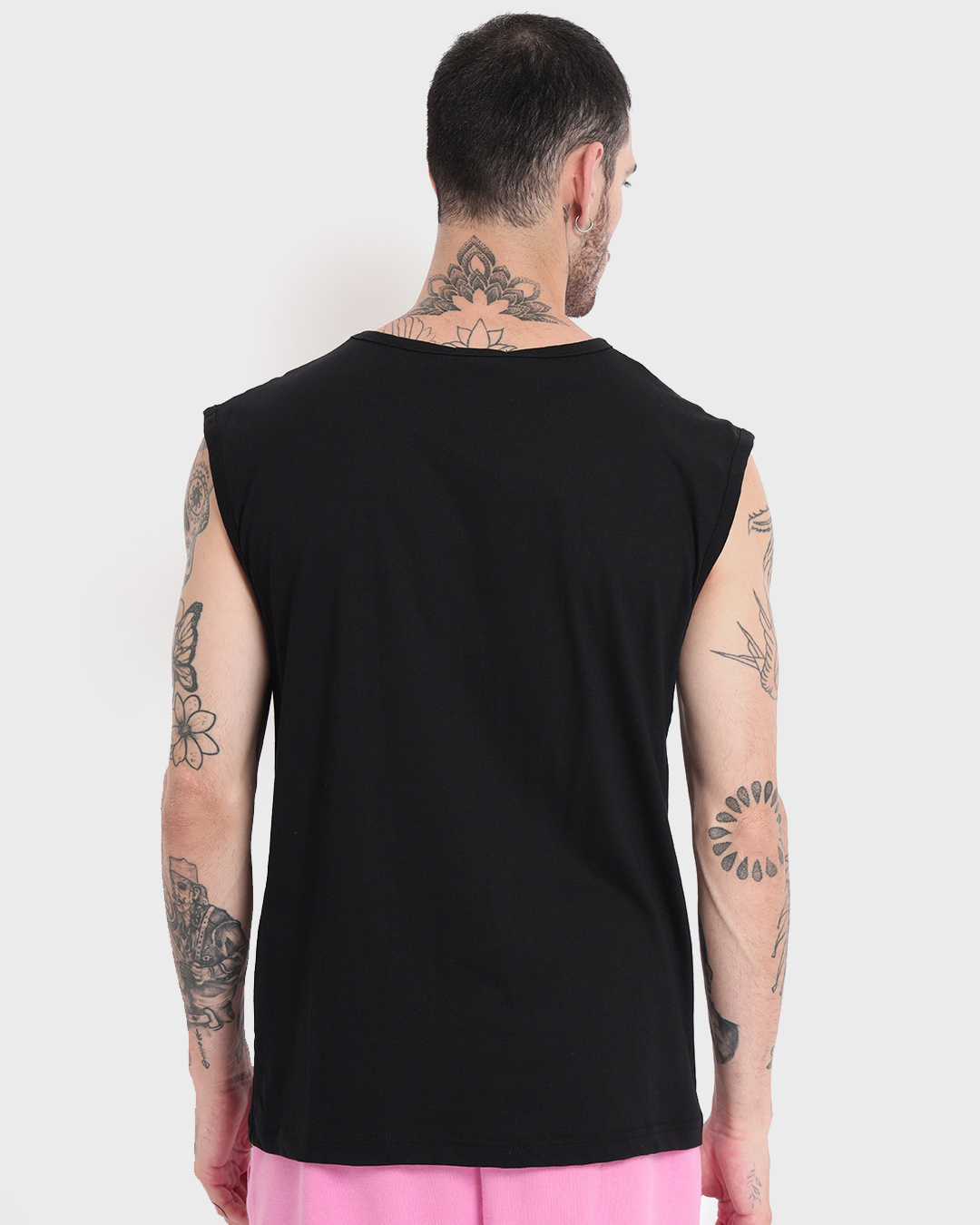 Shop Men's Black Keep Listening Typography Oversized Vest-Back