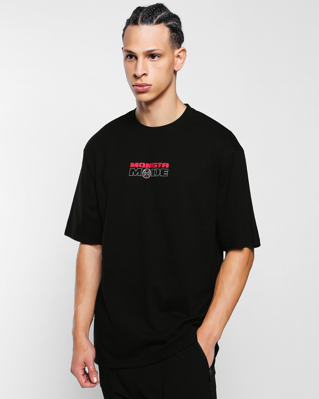 Shop Men's Black Monsta Mode Typography Oversized T-shirt-Back
