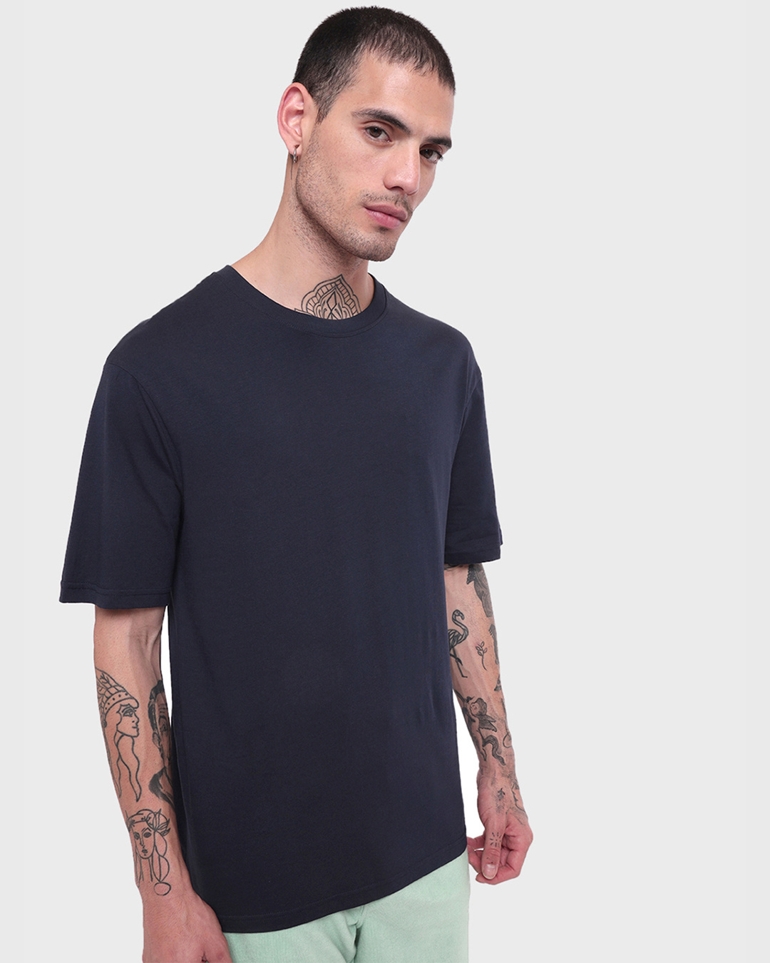 Shop Pack of 2 Men's Black & Navy Blue Oversized T-shirt-Back