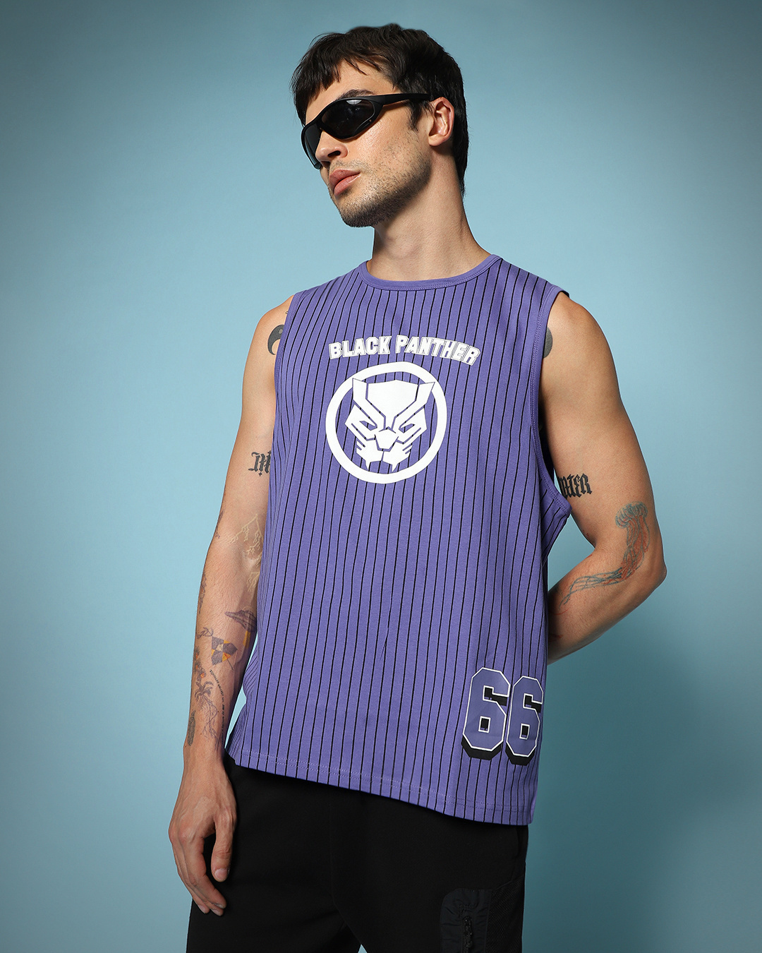 Shop Men's Blue Black Panther Graphic Printed Oversized Vest-Back