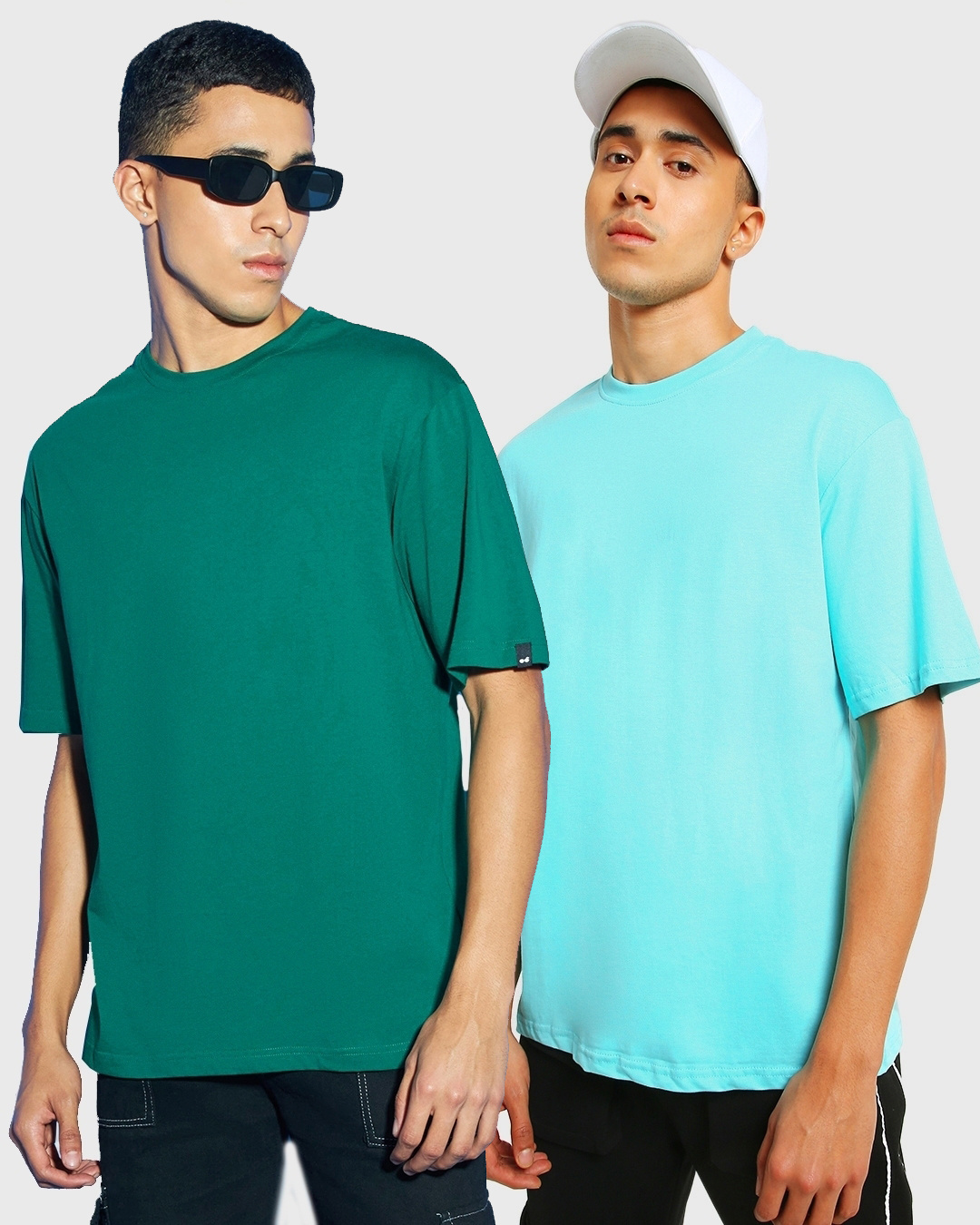 Buy Pack of 2 Men's Green & Auqa Sky Blue Oversized Tshirt Online at