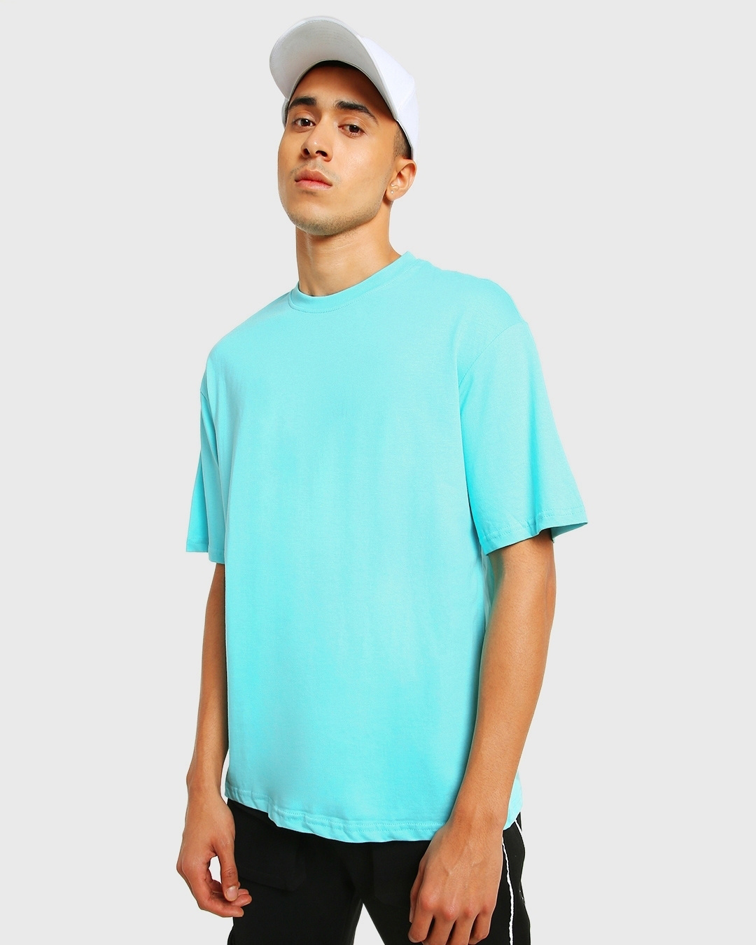 Shop Pack of 2 Men's Green & Auqa Sky Blue Oversized T-shirt-Back