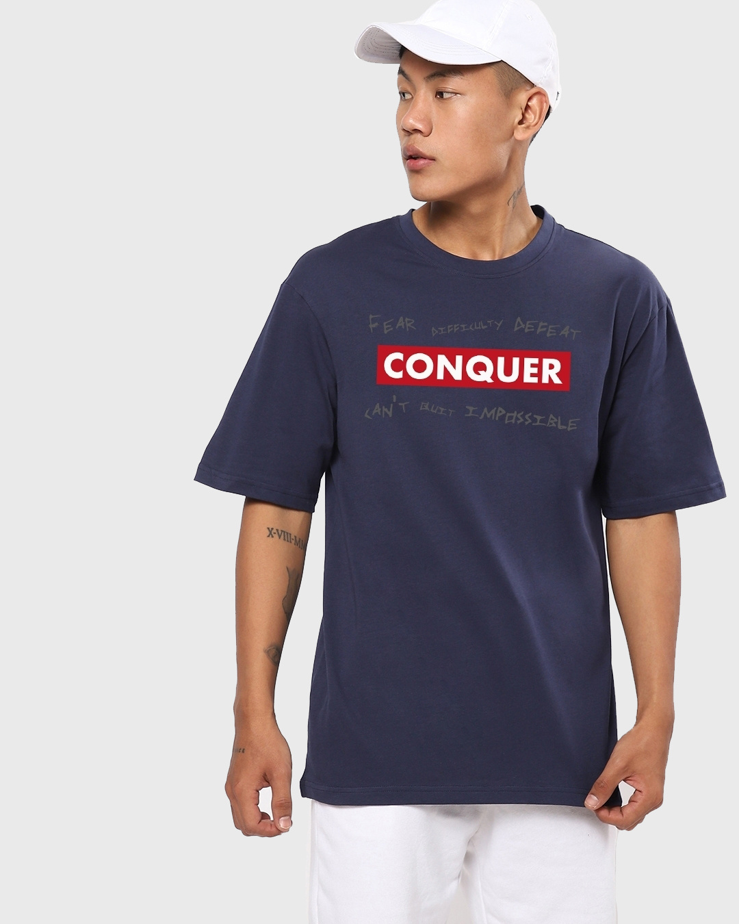 Shop Pack of 2 Men's Navy Blue Typography Oversized T-shirt-Back