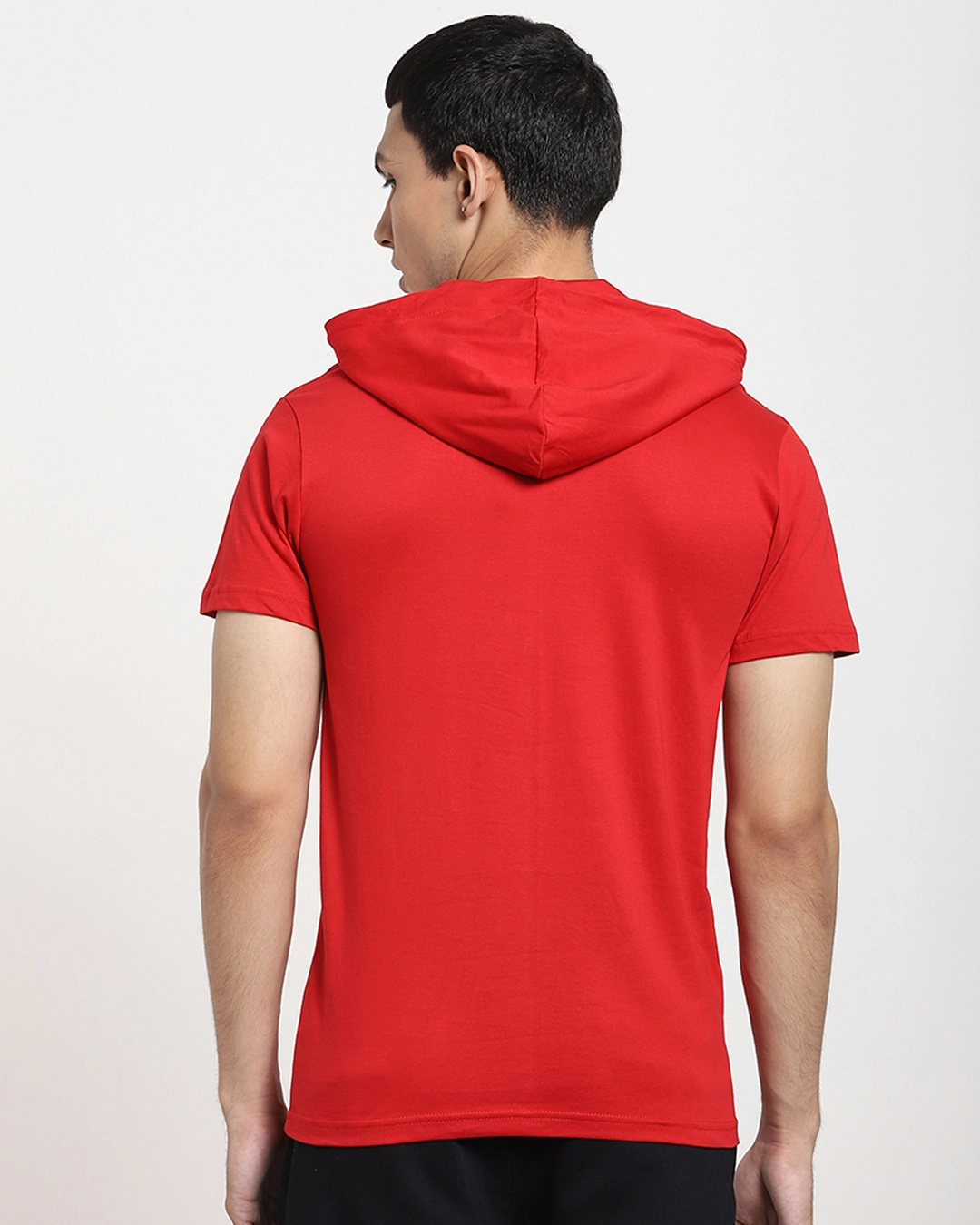 Shop Men Bold Red Cotton Hoodie T-shirt-Back