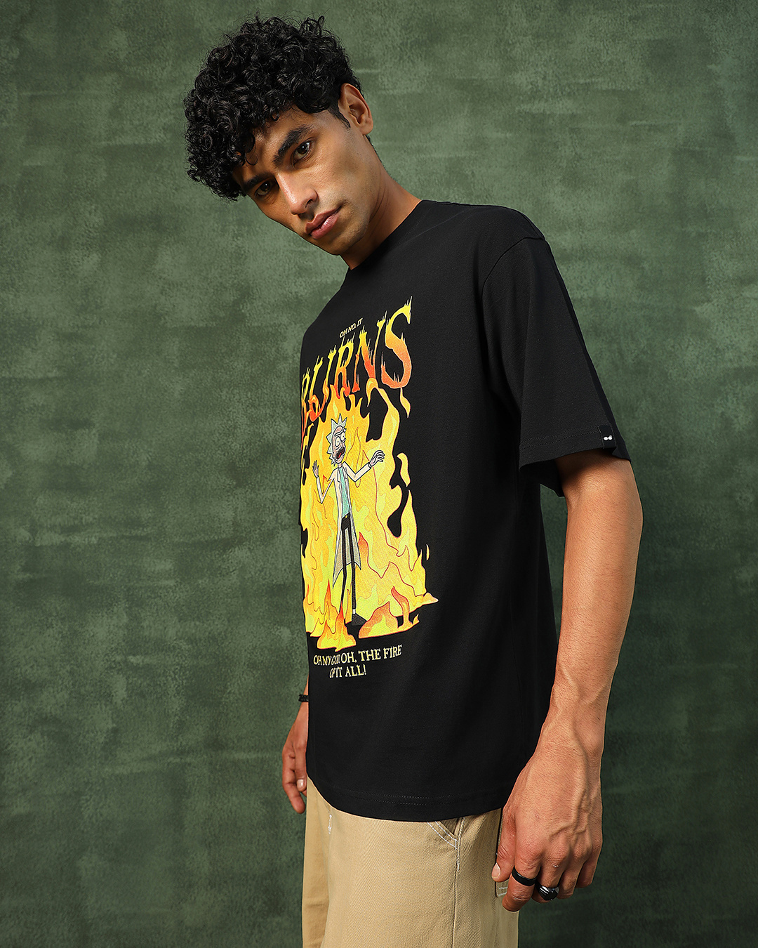 Shop Men's Black Burn Rick Graphic Printed Oversized T-shirt-Back