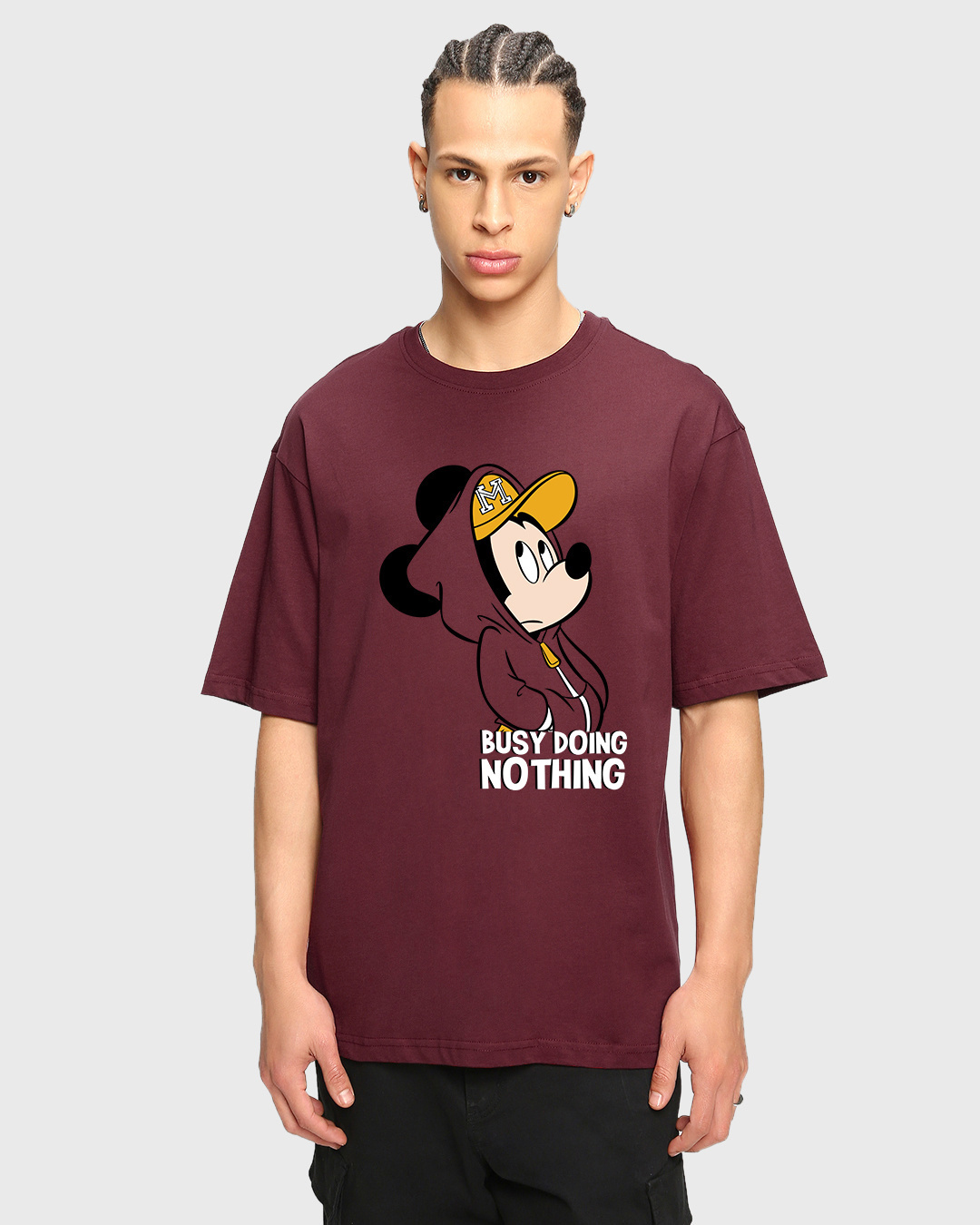 Buy Men's Maroon Busy Doing Nothing Graphic Printed Oversized T-shirt ...