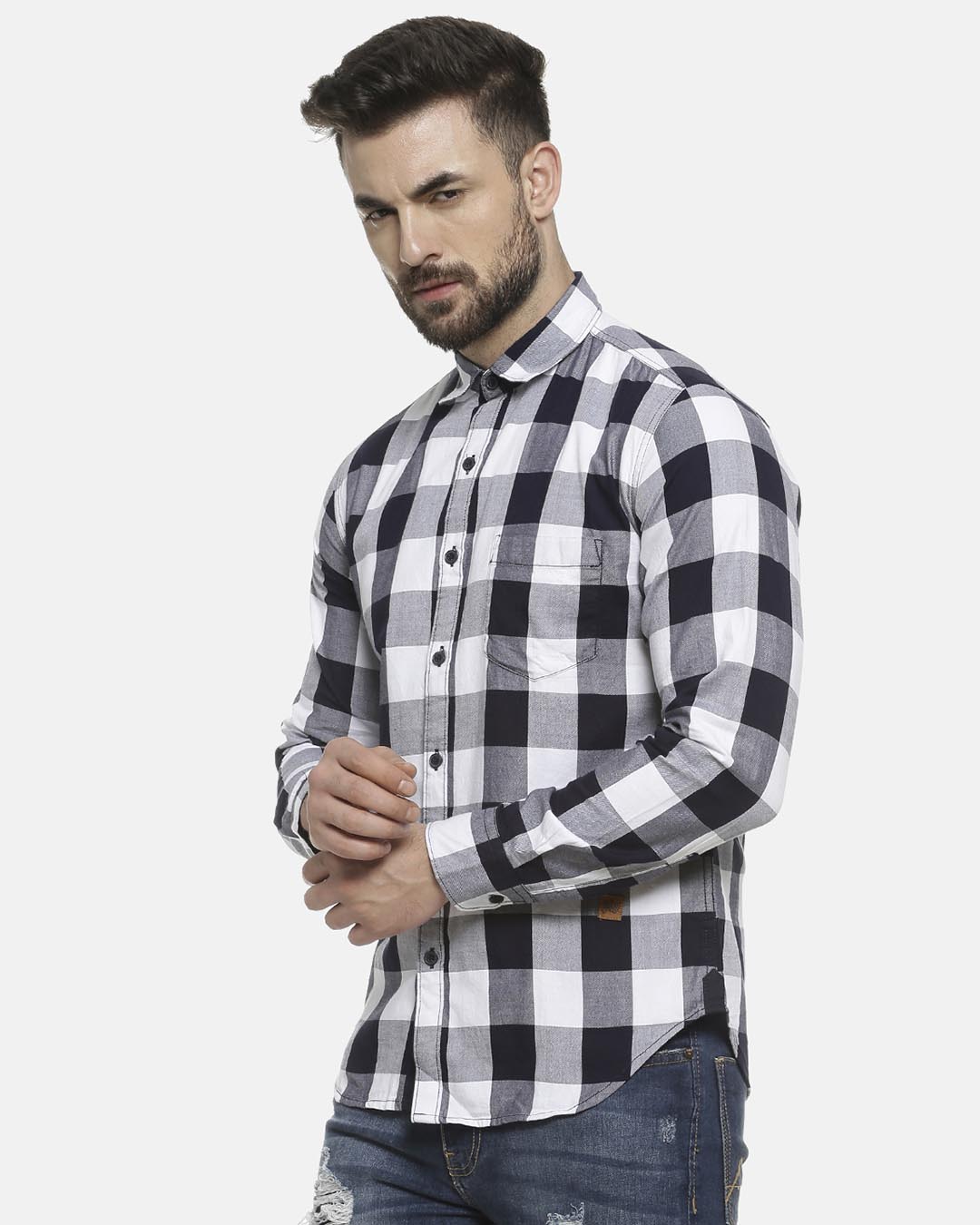 Shop Men Checks Casual Spread Shirt-Back