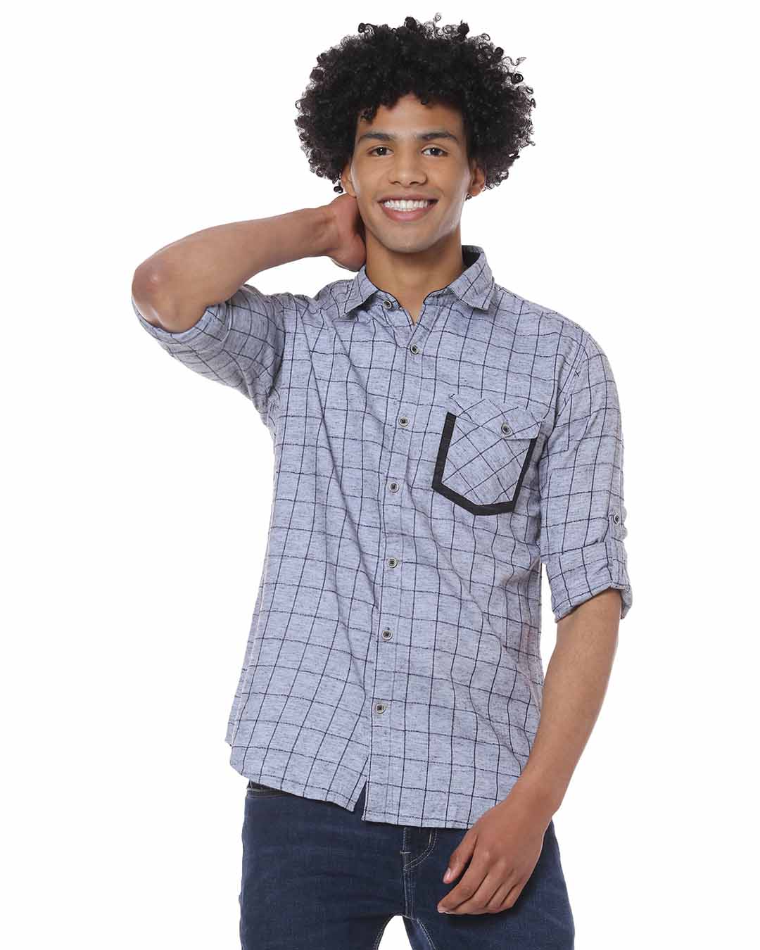 Buy Men Checks Casual Spread Shirt for Men grey Online at Bewakoof