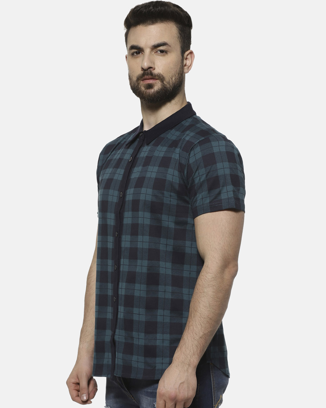 Shop Men Checks Casual Spread Shirt-Back