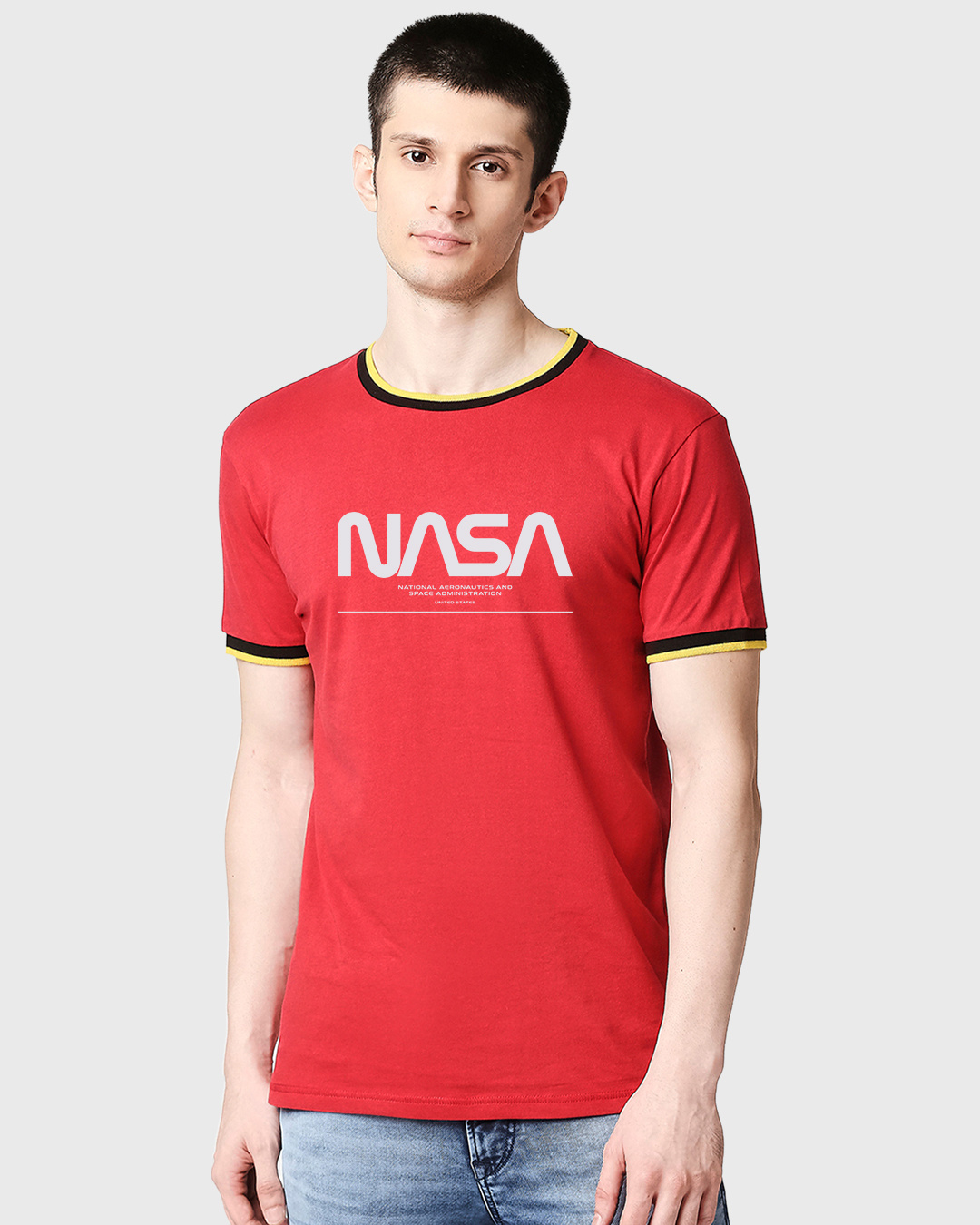 Shop Men's Red Spaced NASA Typography Varsity T-shirt-Back