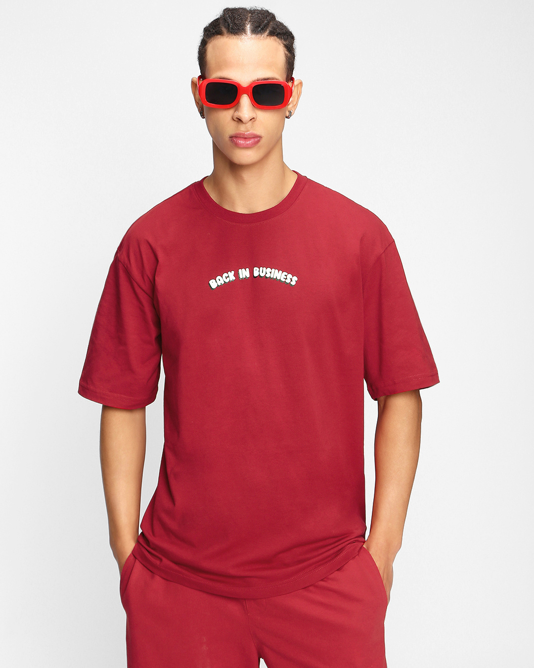 Shop Men's Red Back in Buisness Typography Oversized T-shirt-Back