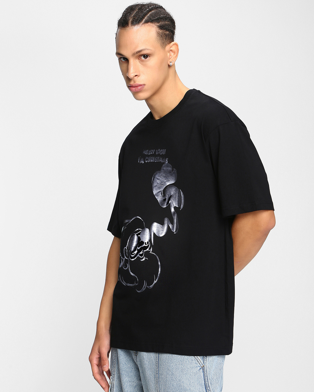 Shop Men's Black Merry High Metallic Graphic Printed Oversized T-shirt-Back