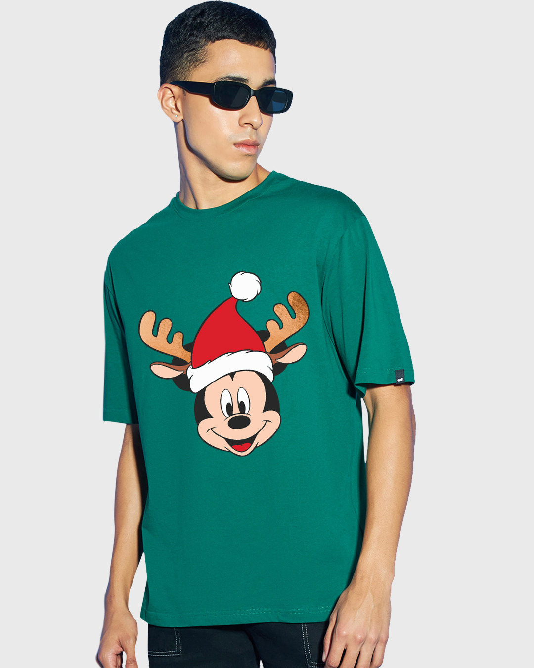 Shop Men's Green Mickey Graphic Printed Oversized T-shirt-Back