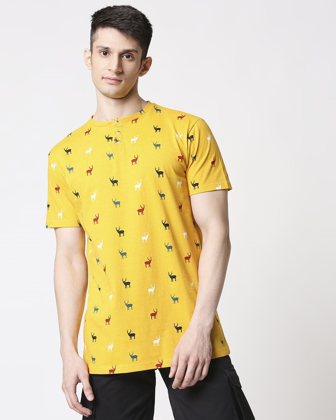 Shop Men Christmas Tree All Over Printed Half Sleeve Yellow T-Shirt-Back