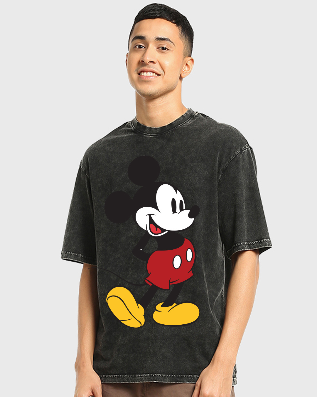Shop Men's Acid Washed Classic Mickey Graphic Printed Oversized T-shirt-Back