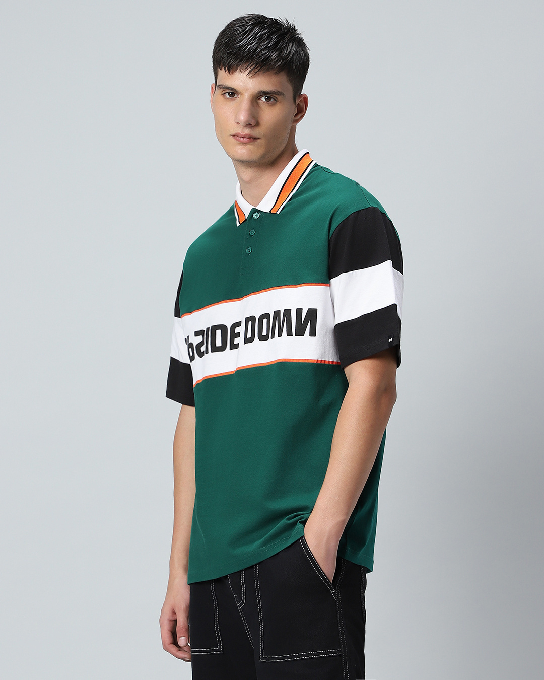 Shop Men's Green & White NB Side Domn Color Block Oversized T-shirt-Back