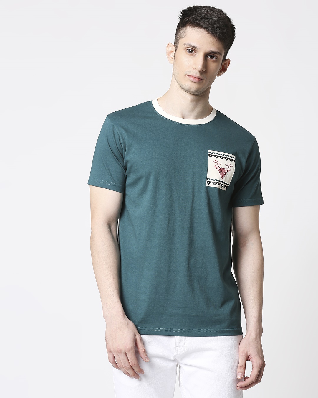 Shop Men Contrast Rib Printed Pocket Atlantic Deep T-Shirt-Back