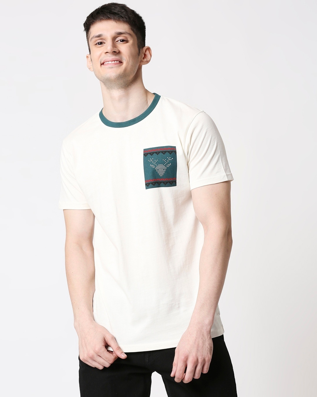 Shop Men Contrast Rib Printed Pocket White T-shirt-Back