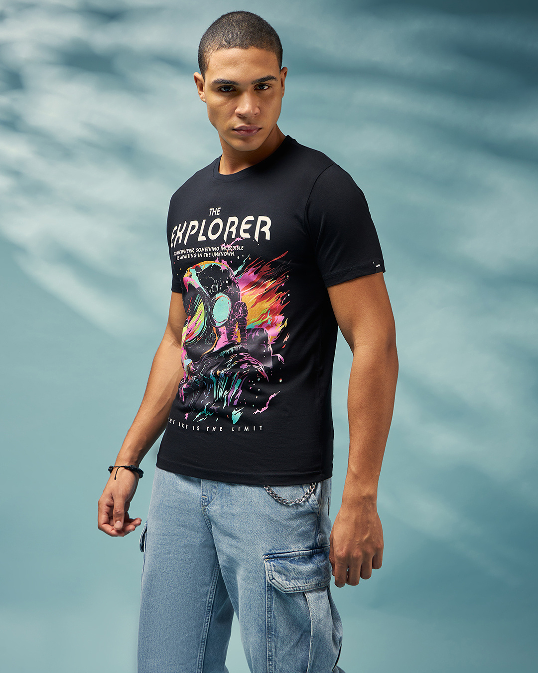 Shop Men's Black Explorer Graphic Printed T-shirt-Back