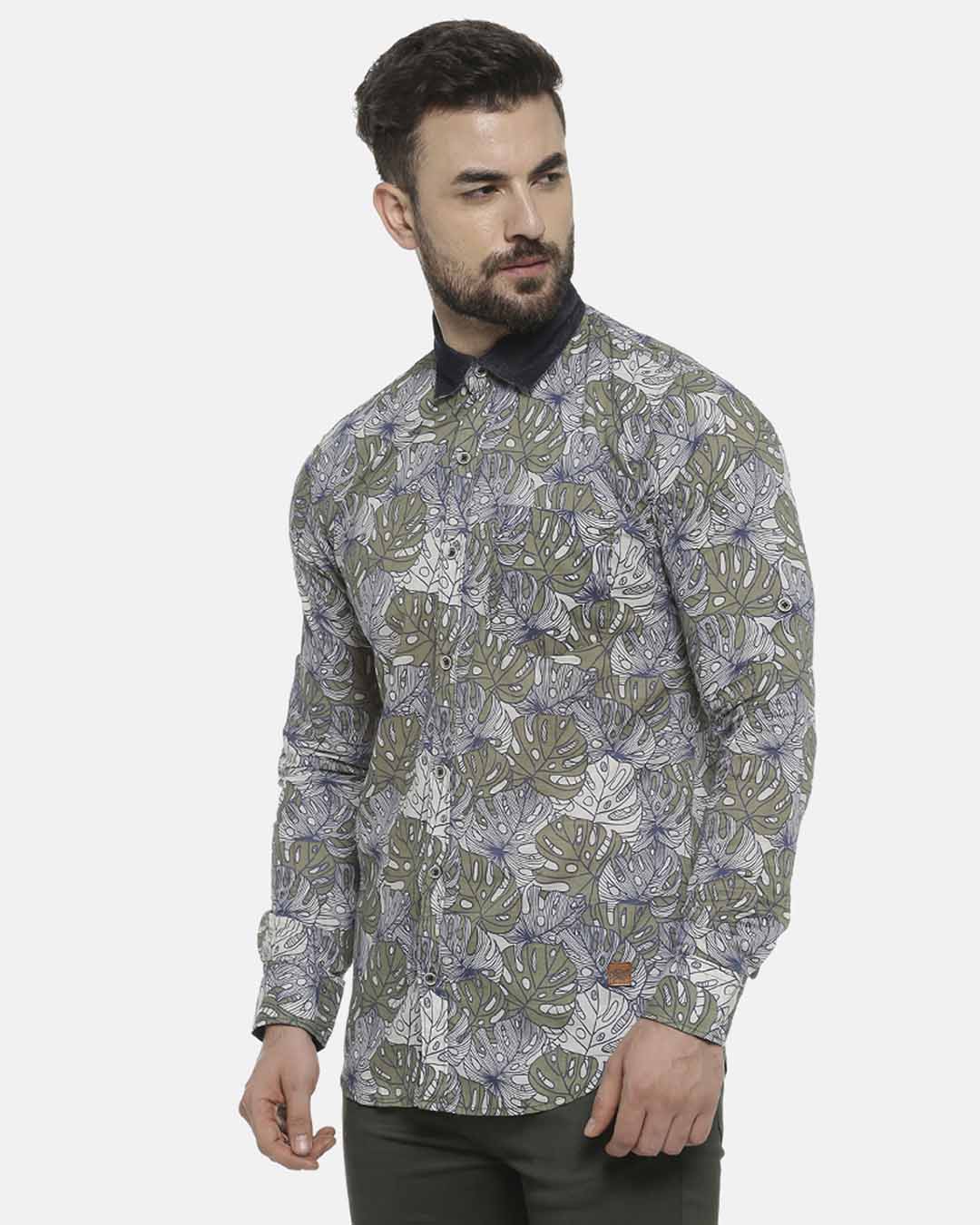 Shop Men Floral Print Casual Spread Shirt-Back
