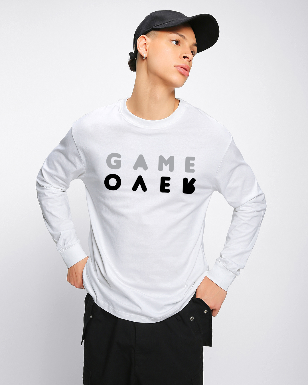 Buy Men's White Game Over Minimal Typography Oversized T-shirt Online ...
