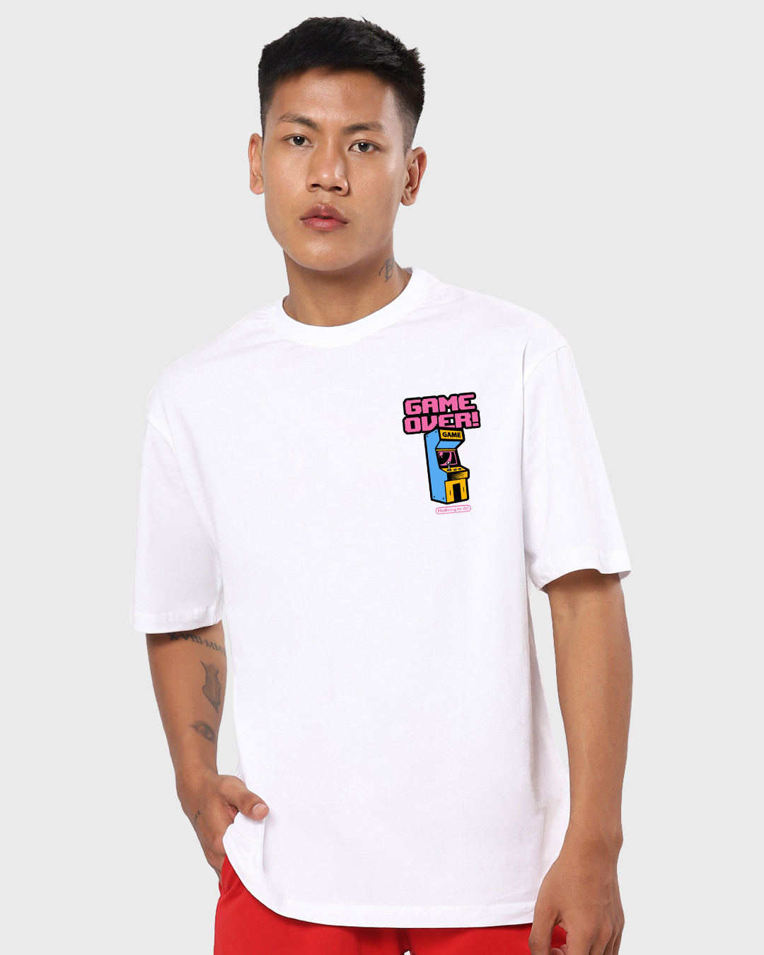 Shop Men's White Game Over Graphic Printed Oversized T-shirt-Back