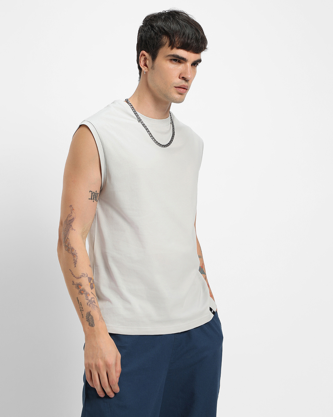 Shop Men Grey Boxy Fit Vest-Back