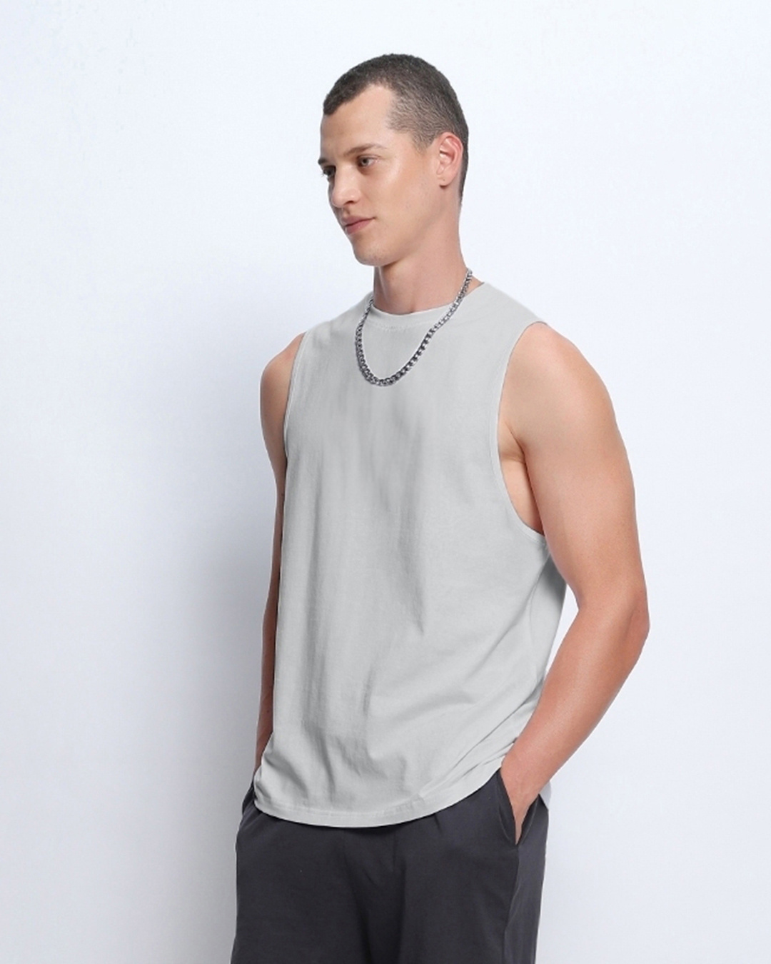 Shop Men's Grey Oversized Vest-Back