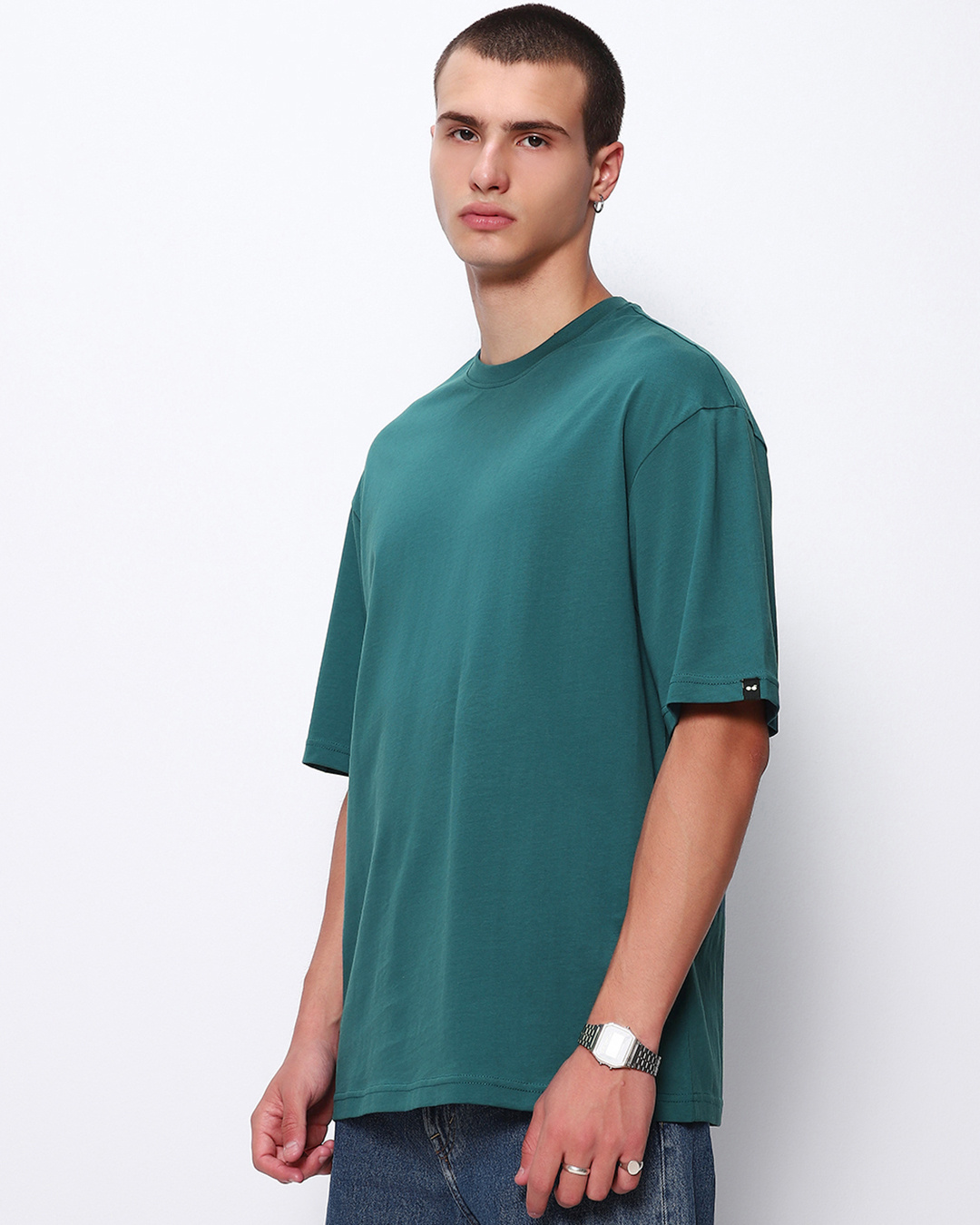 Shop Men Green Super Loose Fit T-shirt-Back