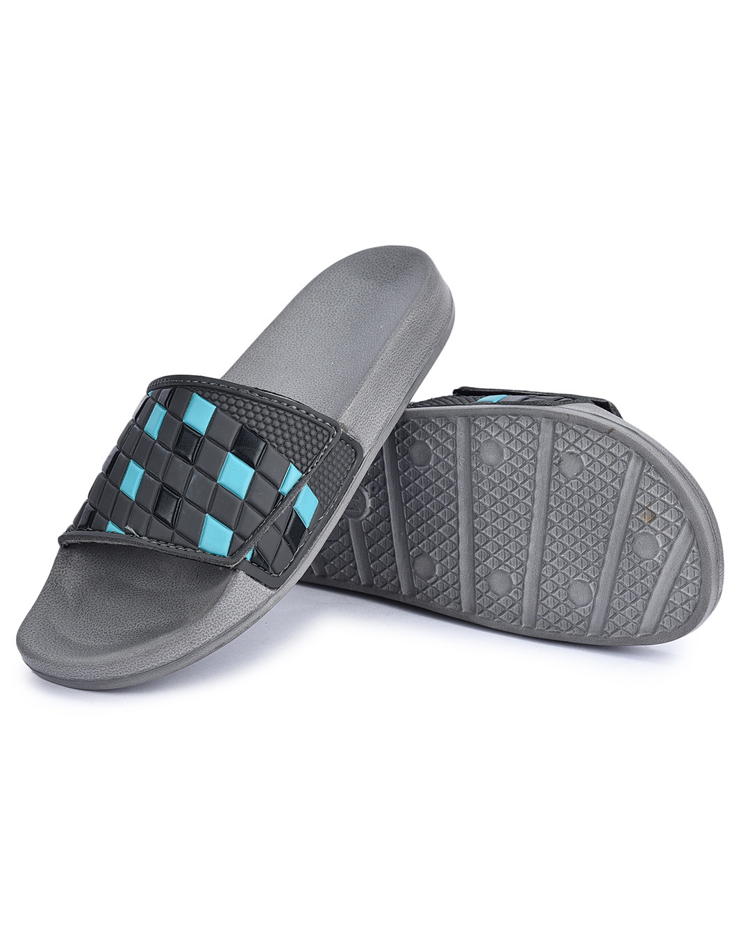 Shop Men Grey Color Block Velcro Sliders-Back