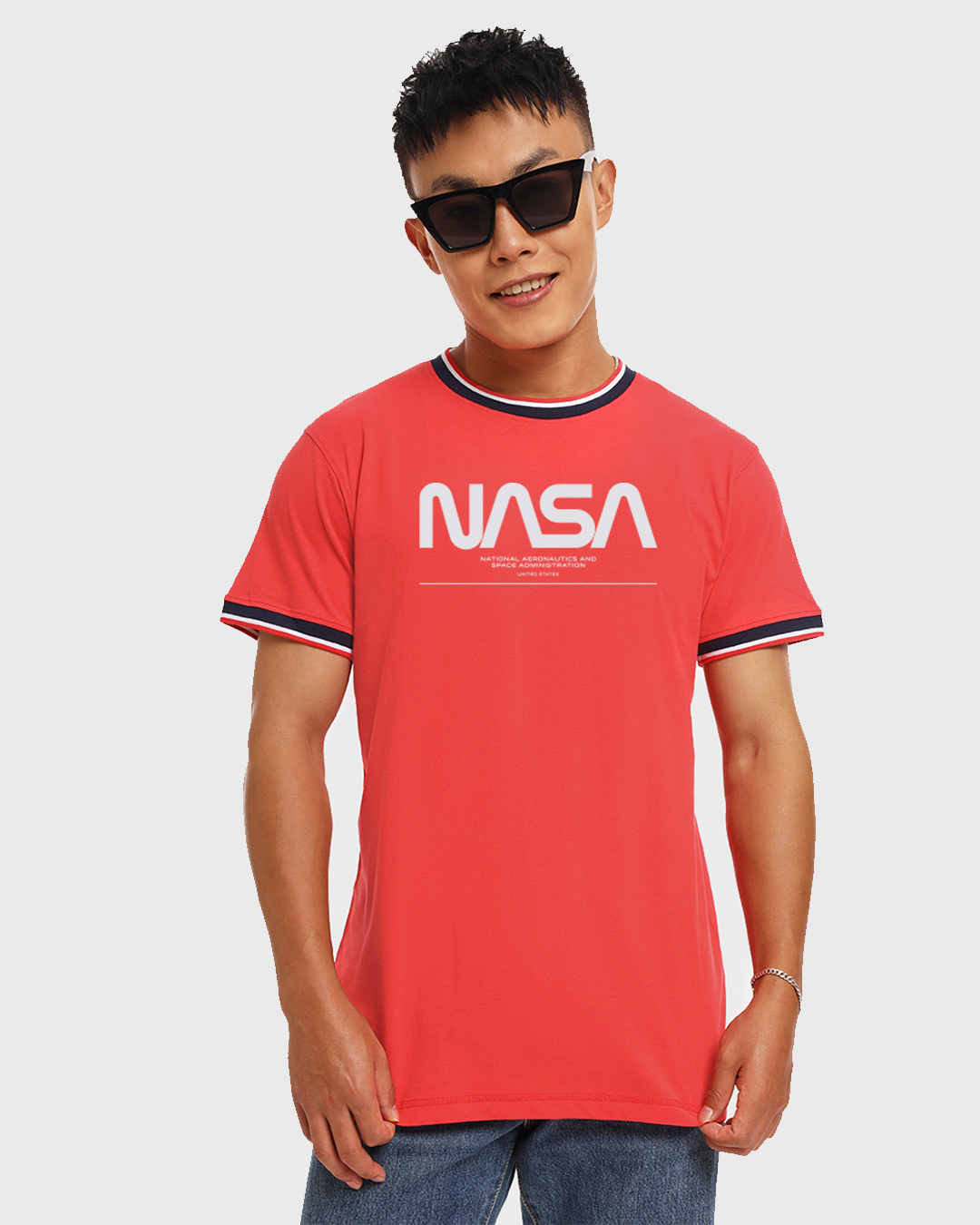 Shop Men's Red Spaced NASA Typography Varsity T-shirt-Back
