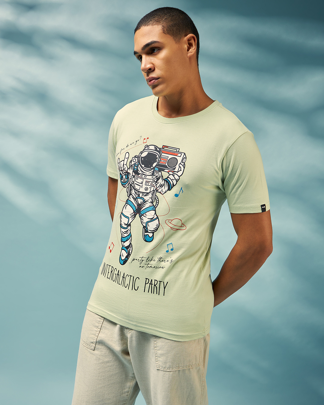 Shop Men's Green Intergalactic Party Graphic Printed T-shirt-Back