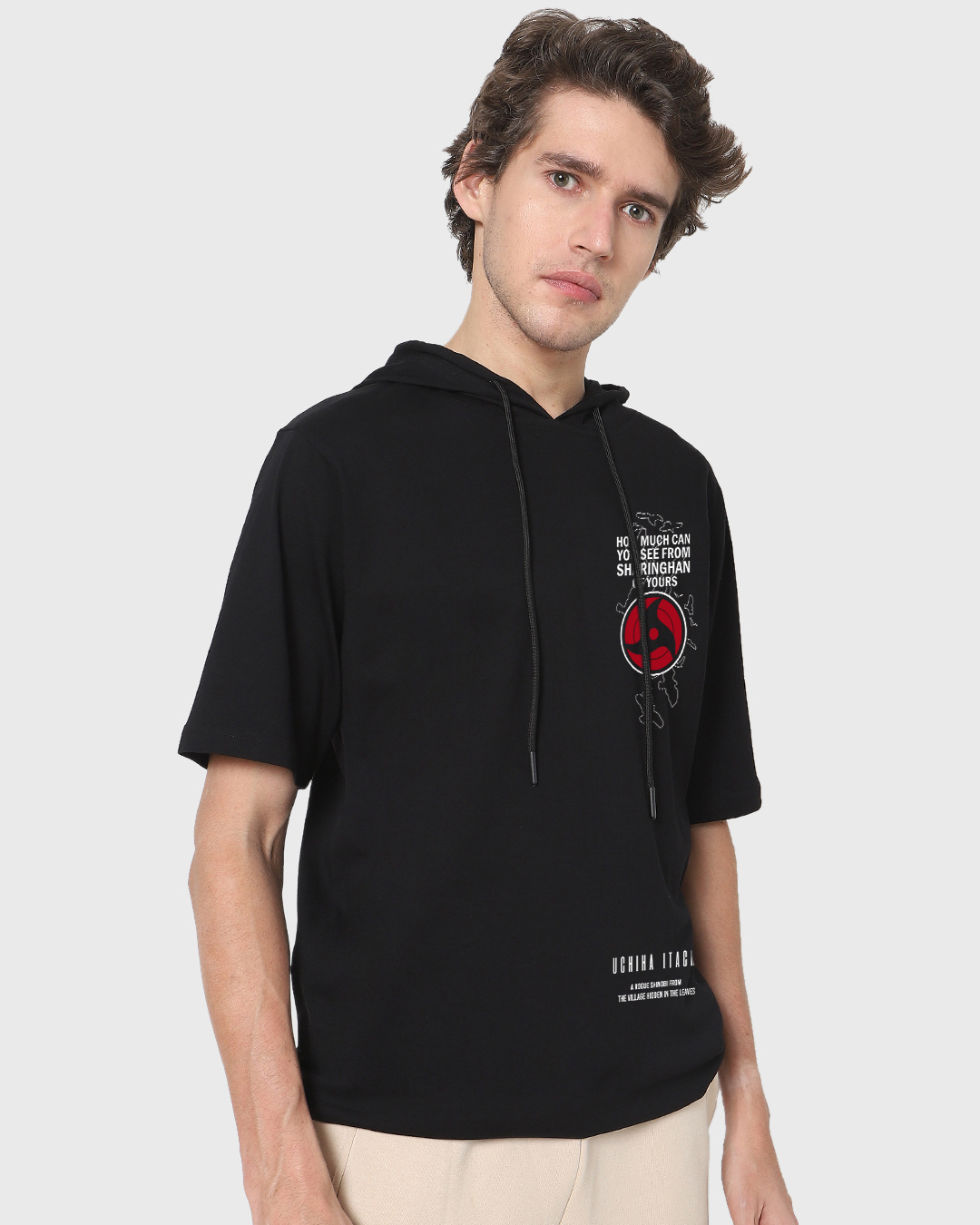 Shop Men's Black Itachi Moment Graphic Printed Oversized Hoodie T-shirt-Back