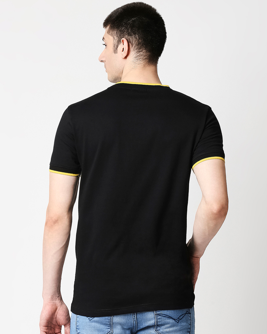 Shop Men Jet Black Varsity T-shirt-Back