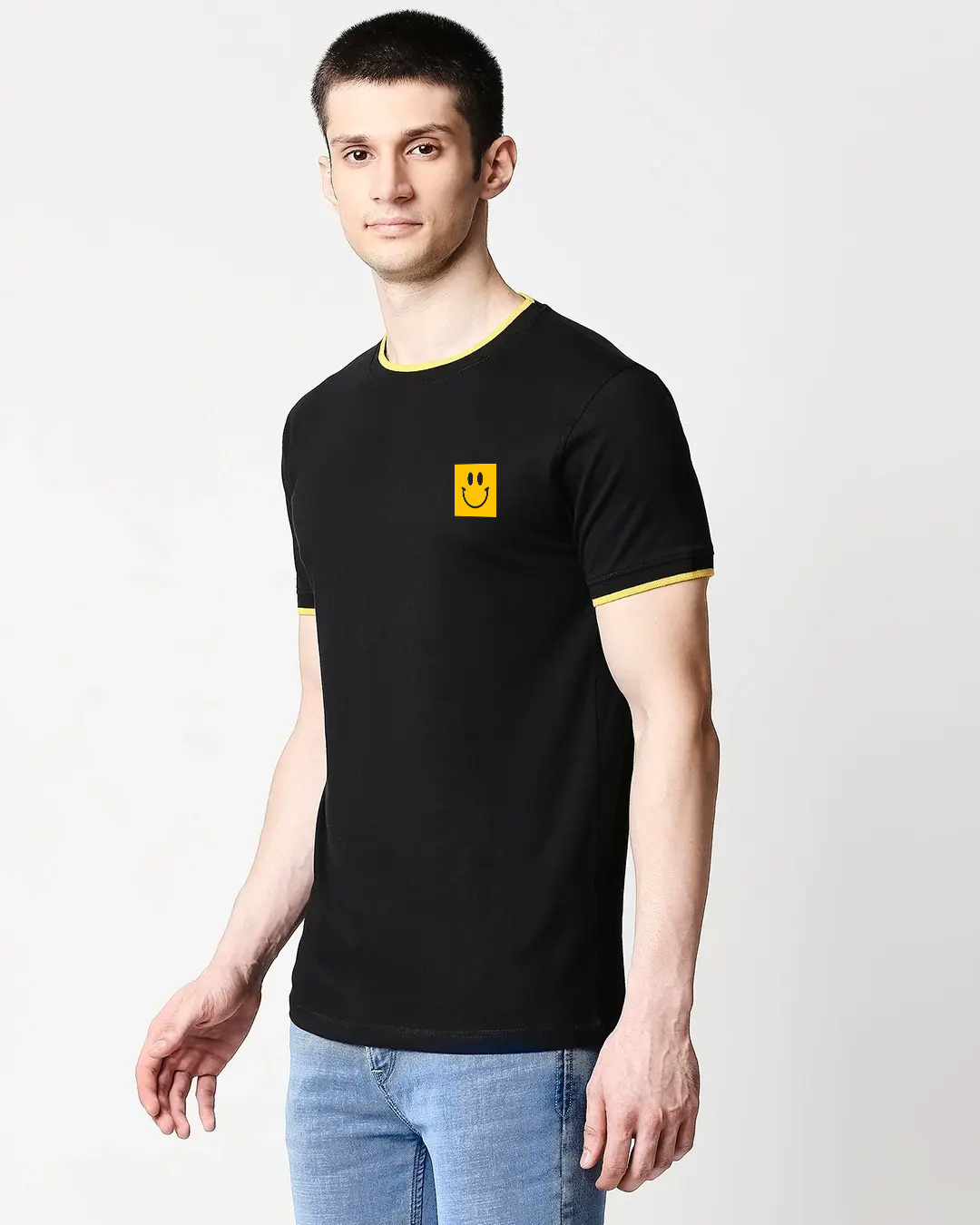 Shop Men's Black Happy State Typography Varsity T-shirt-Back