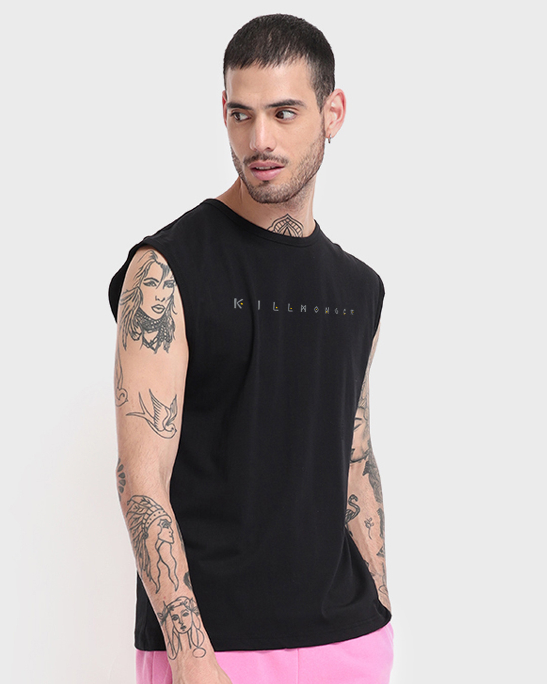 Shop Men's Black Killmonger Graphic Printed Oversized Vest-Back