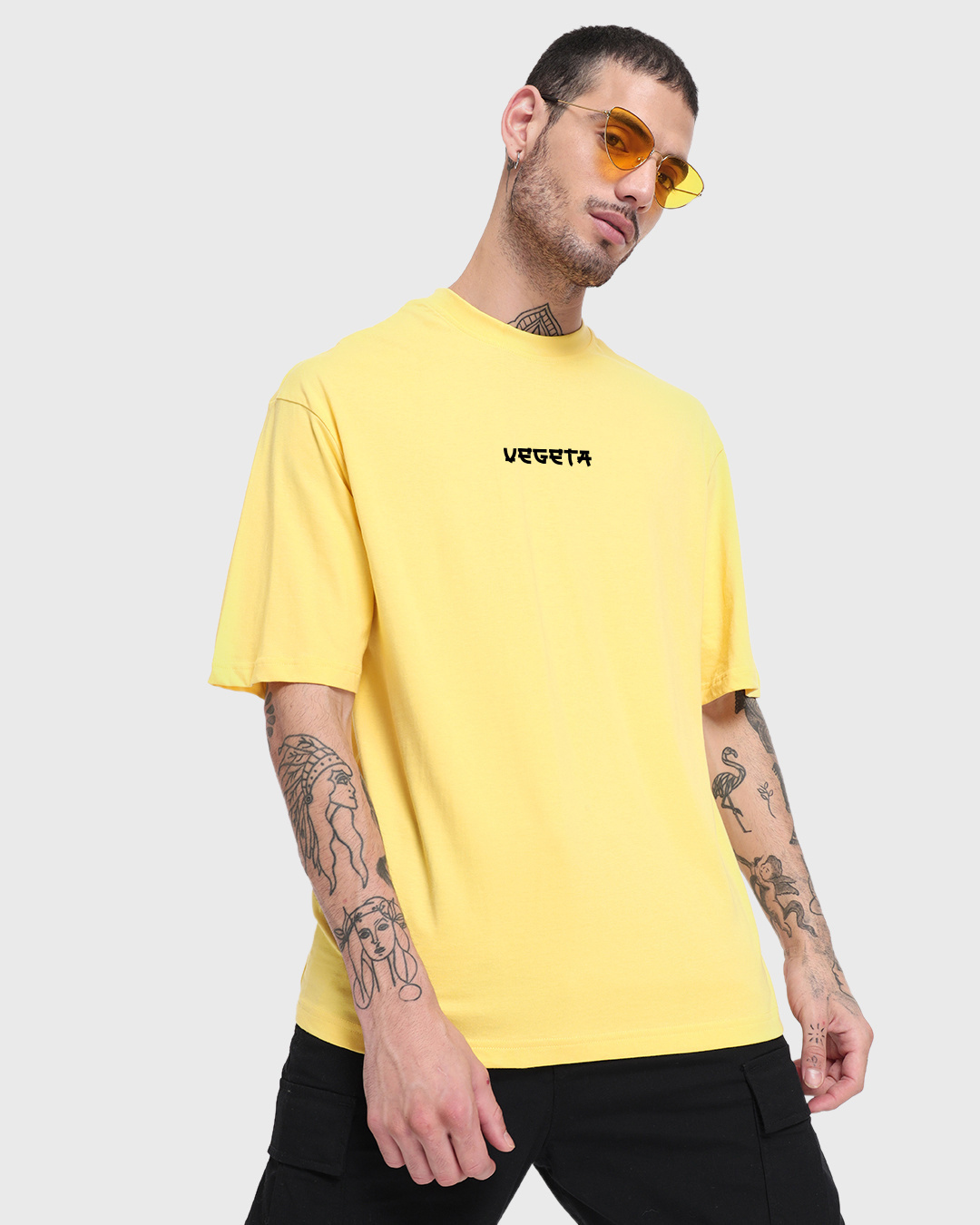 Shop Men's Yellow Vegeta Saiyan Graphic Printed Oversized T-shirt-Back