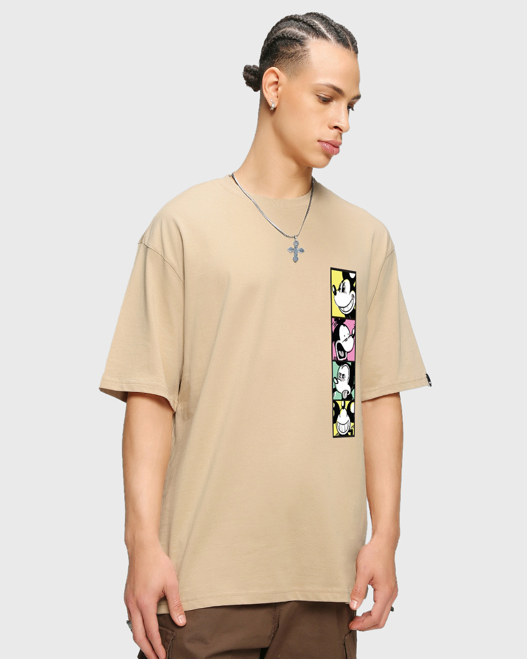 Buy Men's Brown Mickey faces Graphic Printed Oversized T-shirt Online ...