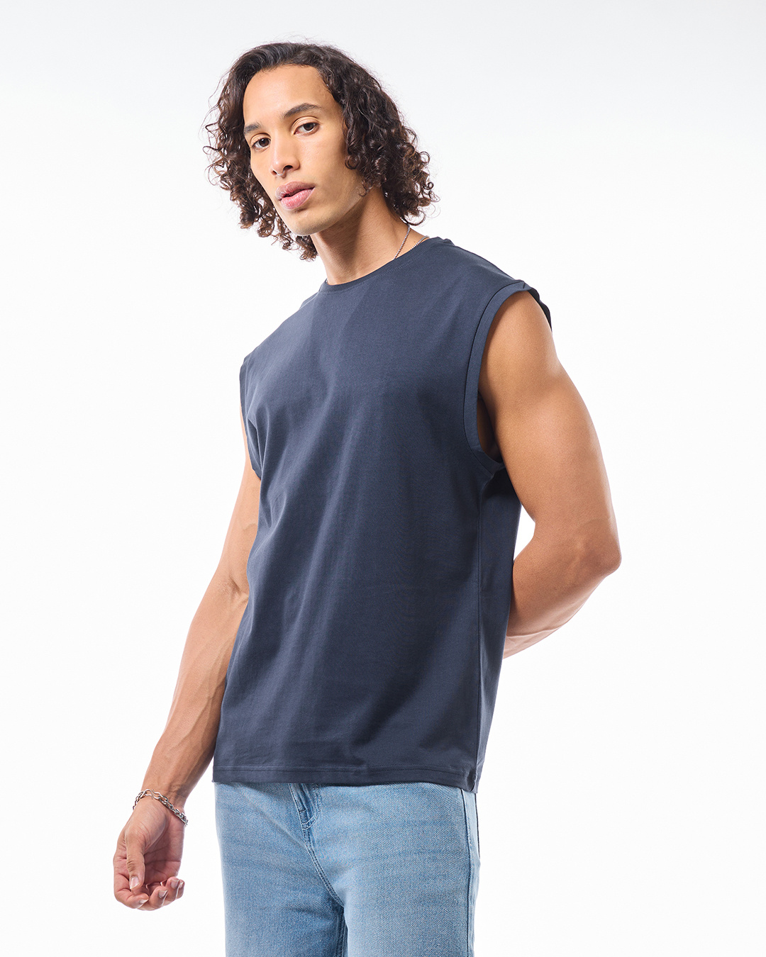 Shop Men's Blue Boxy Fit Vest-Back