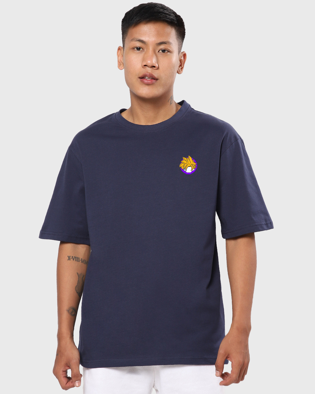 Shop Men's Navy Blue Gohan Graphic Printed Oversized T-shirt-Back