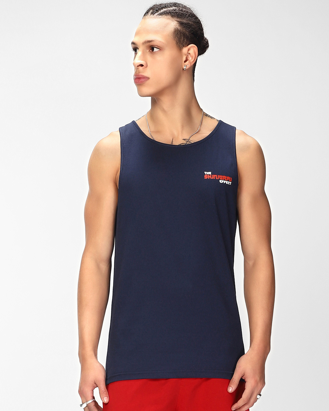 Shop Men's Navy The Shinigami Effect Graphic Printed Vest-Back