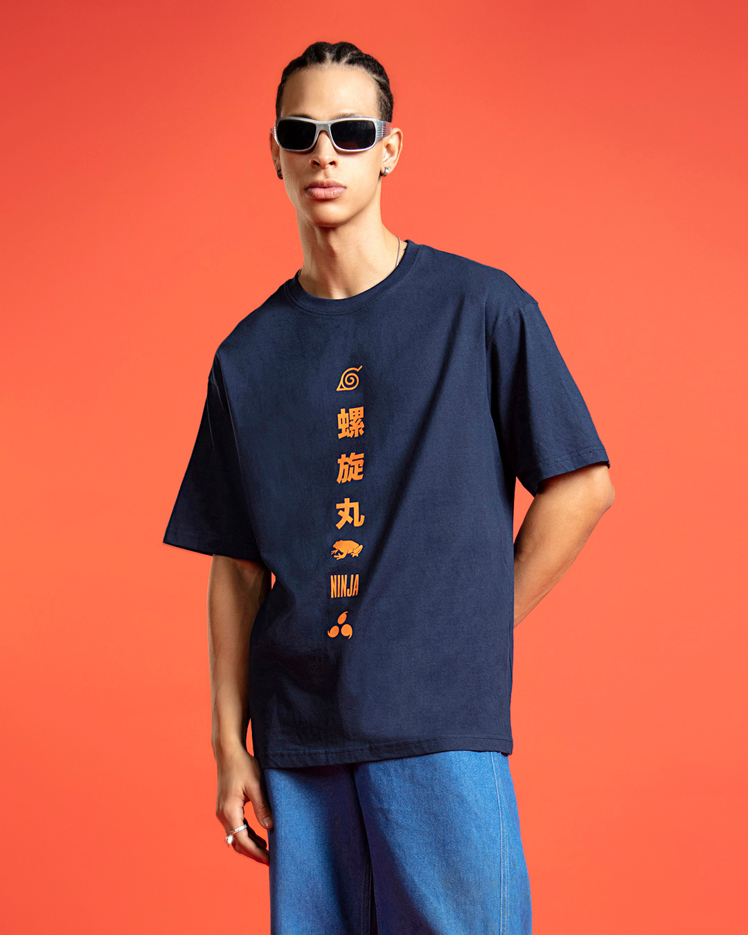 Shop Men's Navy Uzumaki Naruto Graphic Printed Oversized T-shirt-Back