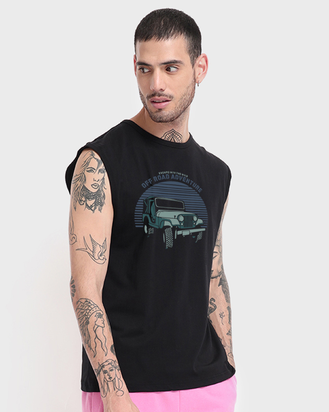 Buy Men's Black Off Road Jeep Graphic Printed Oversized Vest Online at ...
